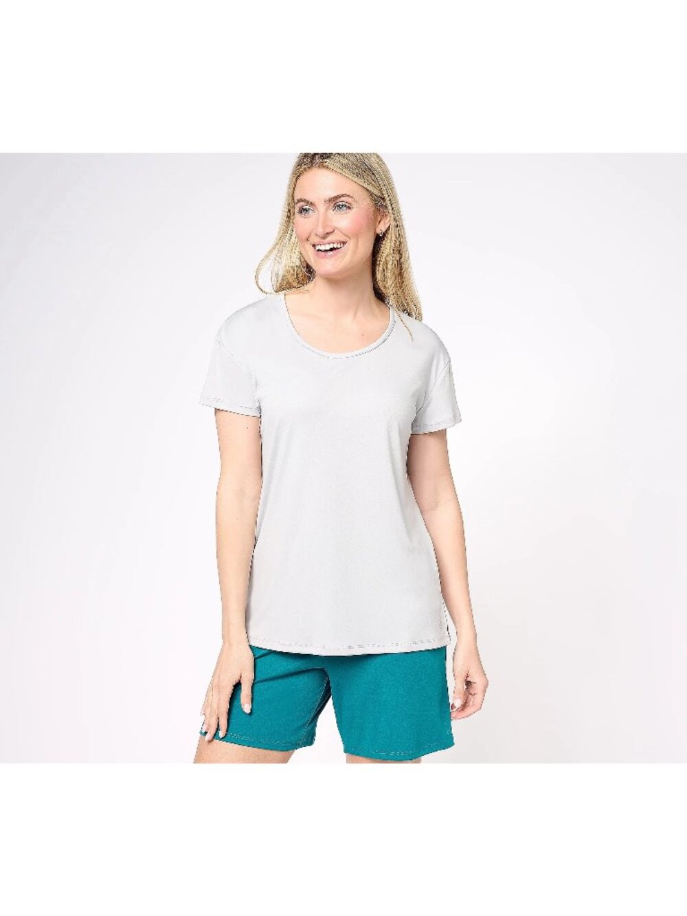 Cuddl Duds Top Size 1X Jade Infused Short Sleeve Quiet Grey Polyester Tee NEW